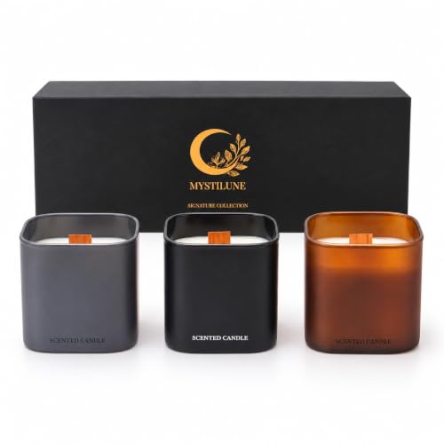 MYSTILUNE Velas Aromáticas, Set de 3 Velas Decorativas con Mecha de Madera