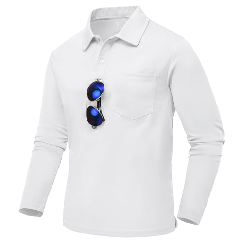 TBMPOY Men's Polo Shirts Long Sleeve with Pocket Golf Quick Dry Lightweight Collared Stylish Moisture Wicking Business Tennis