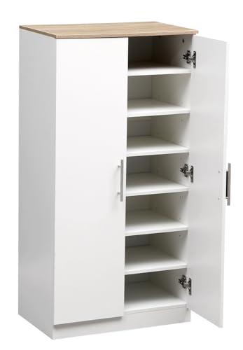 Meuble à Chaussures élégant en chêne Blanc – 2 Portes avec 6 étagères réglables – 108 cm...