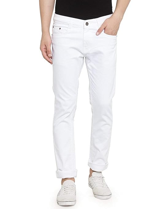 Men's White Jeans – Slim Fit, 5-Pocket, Comfortable-image-45