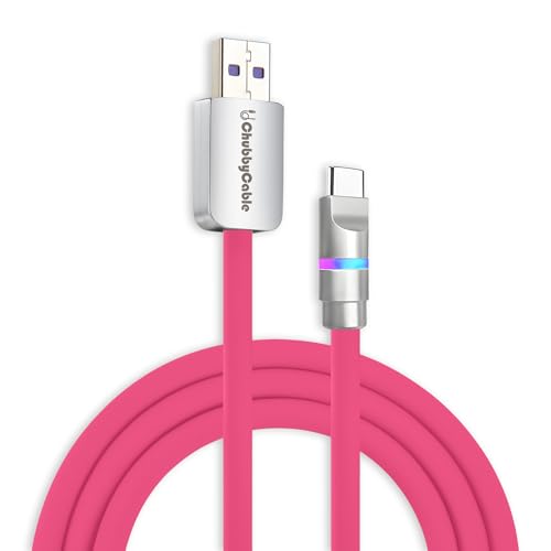 Image of chubbycable Neon Chubby - Fast Charge Cable with Smart Light RGB Color Gradual Light Up LED USB Charging Cable, Rose Red, USB-A to Type-C, 16.4 FT