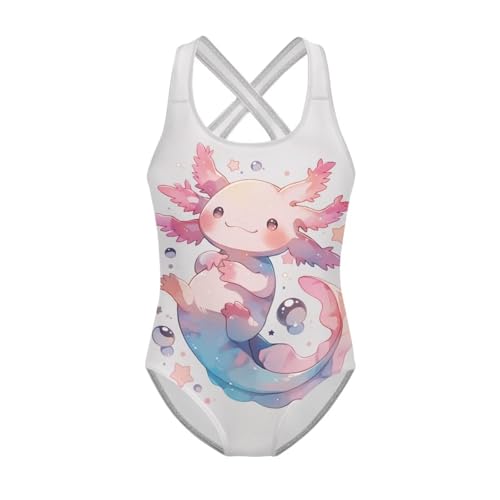 Image of Girls One Piece Swimsuit Axolotl Cross Back Straps Bathing Suit Lightweight Quick Dry Gymnastics Leotard