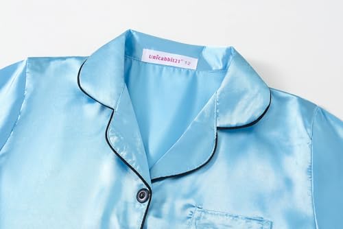 Satin Summer Pajamas for Big Girls Unisex Kids Silk Button Down Short Sleeve & Shorts PJS 3PCS Size 8-162