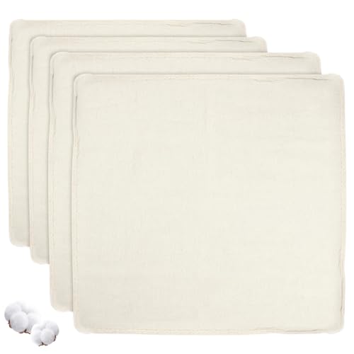 GOWTX 4 Stück Baumwolle Seihtuch, Baumwolle Passiertuch Käsetuch Mulltuch, Waschbar Filtertuch zum Abseihen Käseseih Filtertuch, Wiederverwendbar Fein Cheese Cloth für Küche Kaffee Suppe