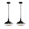 Karjearl Black Farmhouse Pendant Light - 2 Pack Industrial Vintage Hanging Light Fixtures Metal Wire Cage Pendant Lighting with Adjustable Chain for Kitchen Barn Hallway Porch Stairwell Dining Room