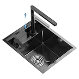 Edelstahl-Unterbau-Mini-Barspüle mit hochklappbarem Wasserhahn, platzsparende Küchenzeile & Waschtischlösung für kleine Wohnungen, kompaktes Design (35 x 45 x 22 cm)