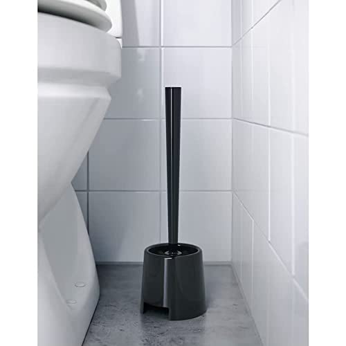 Image of IKEA Plastic || Toilet Brush | Holder | Cleaning Brush with Holder | with Round Container | Pack of 1, Black