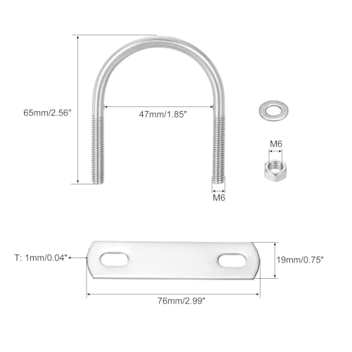 Image of uxcell Round U-Bolts, 4 Sets 47mm(1.85 inch) Inner Width 65mm Length M6 304 Stainless Steel U Clamp Bolt with Nuts and Plates, for Boat Trailer