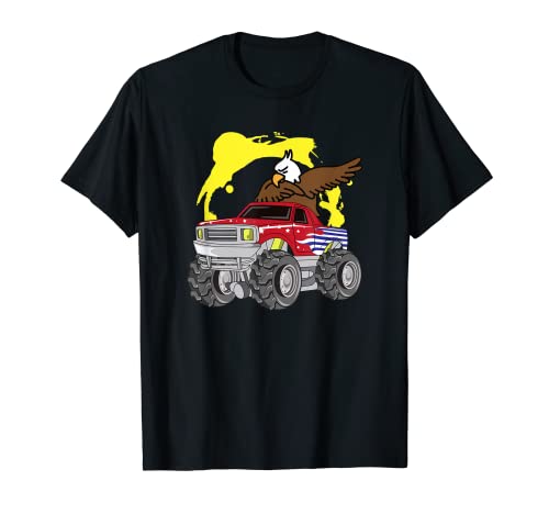 Dabbing Eagle Monster Truck 4th Of July Boys American Flag Camiseta