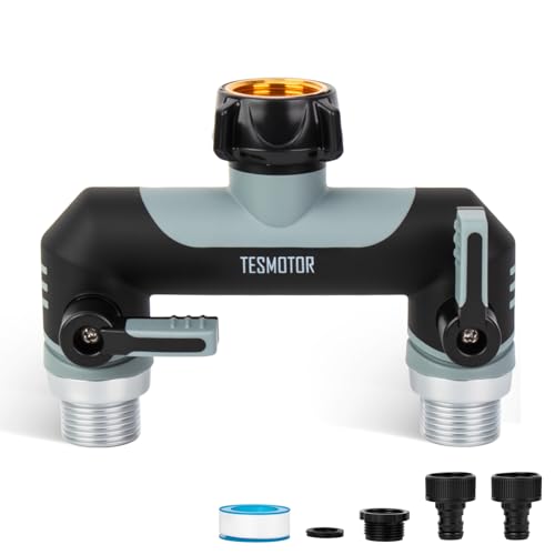 Tesmotor 2-Wege T Verteiler für Wasserhähne 2er Verteiler 3/4 Adapter mit Kugelhahn zum Einstellen und Absperren des Wasserflusses