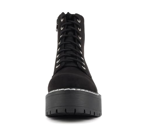 Image of Soda FLING Women Chunky Lug Sole Lace up Fashion Combat Ankle Boot w /Side Zipper