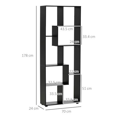 HOMCOM Bookshelf, Tall Bookcase, Modern Room Divider, 8 Cube Storage Unit, Freestanding Storage Shelf for Living Room, Bedroom, Home Office, 70 x 24 x 178 cm, Black