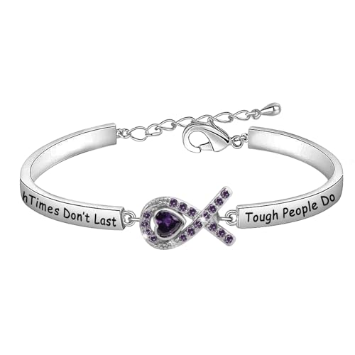 CENWA Purple Ribbon Bracelet Tough Times Don’t Last Tough People Do Bracelet Awareness Gift Cancer Support Jewelry