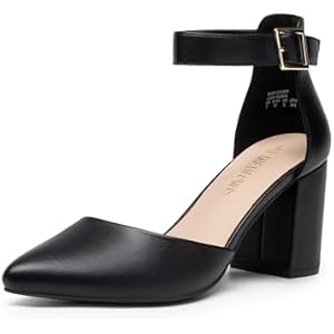 DREAM PAIRS Women's Closed Pointed Toe High Chunky Heels Pumps Ankle Strap Dress Shoes for Wedding Office Party, 3 Inches 8 Black-pu