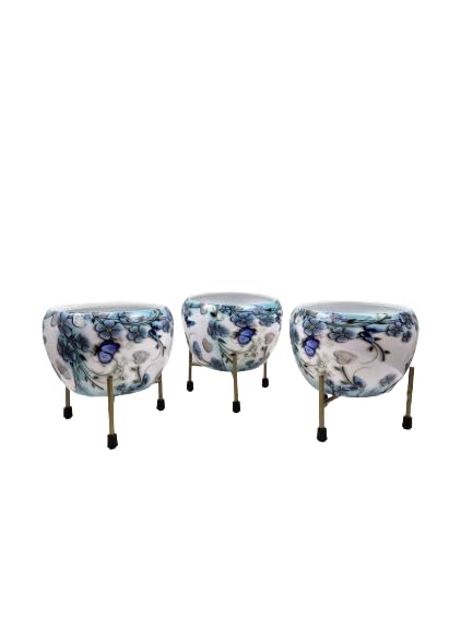 Podhghar Apple Metal Pot with Stand, Pack of 3, for Indoor/Outdoor Use, Home/Office Decor (Blue) (B0DC48MRB6) Amazon Price History, Amazon Price Tracker