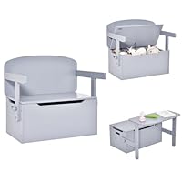 SFAREST 3 in 1 Children Table and Chair Set, Kids Storage Bench with Safety Hinge, Wooden Toy Box for Study Kids Room Playroom Bedroom (Gray)
