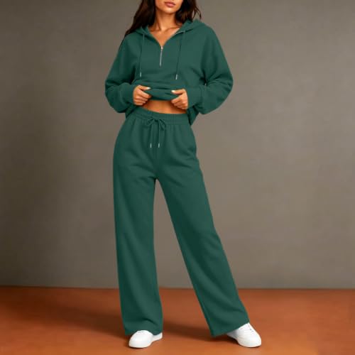 Two Piece Sets for Women Workout Business Casual Outfits Half Zip Hoodie Sweatshirts Joggers 1/4 Zipper Two Piece Set - Image 4