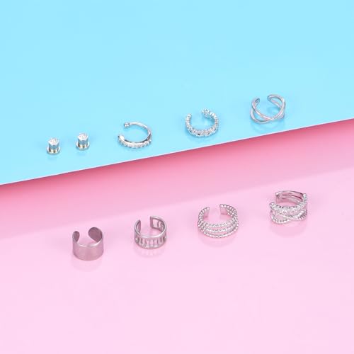 JFORYOU Stainless Steel Ear Cuff Fake Helix Cartilage Clip On Wrap Earrings Fake Lip Ring Non-Piercing Adjustable Men Women2