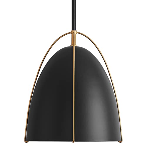 FookChak Black Dome Pendant Light 10in Kitchen Island Pendant Lighting Modern Black & Gold Ceiling...