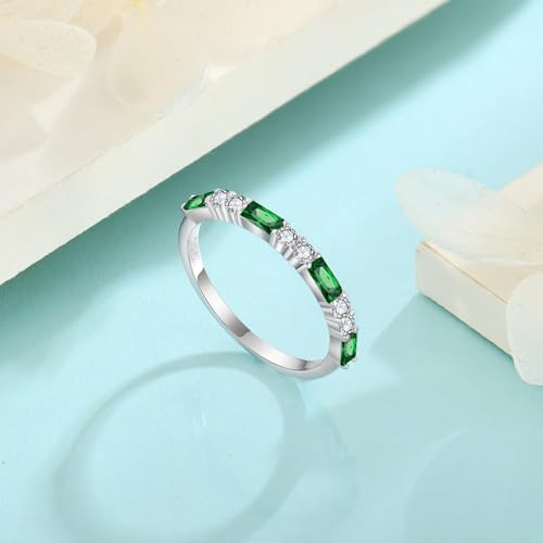 925 Sterling Silver Stackable Birthstone Ring for Women Eternity Baguette Gemstone Ring for Her Size 5-104