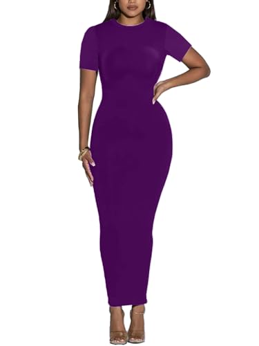Image of Women's Long Bodycon Dresses Leopard Print Casual Maxi Club Party Tight Dress Short Sleeve