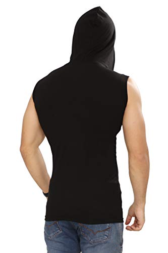 Image of Men's Solid Half Zipper Hooded Sleeveless T-Shirt