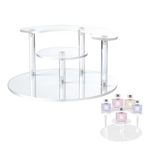 xyuayamz Parfüm Ständer, Acryl Parfüm Organizer, Parfum Aufsteller, Gestuftes Riser Parfümregal Dekorative, für Figuren Donut Cupcake Dessert Kosmetik Schmuck(1 Stück, Durchsichtig)