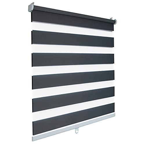SBARTAR Doppelrollo schnurlos Klemmfix Rollos für Fenster ohne Bohren & zum Bohren, Grau 70x150cm (B×H) Drücken Und Ziehen Springrollos, Lichtdurchlässig Aber Blickdicht Mittelzugrollo Cover