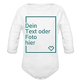 Spreadshirt Personalisierbare Babygeschenke Selbst Gestalten mit Foto und Text Wunschmotiv Baby Bio-Langarm-Body, 56, Weiß