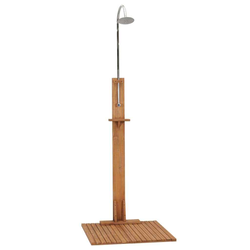 vidaXL Solid Teak Wood Garden Shower Wooden Poolside Shower System Stall Showerhead Nonslip Base Freestanding Outdoor Camping Showering Stand