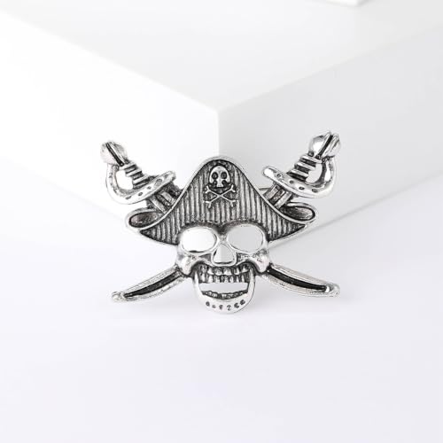 Image of Punk Skull Head Cross Sword Brooch Pin Cool Skeleton Lapel Pin for Dress Suit Decor Halloween Party Clothing Accessories for Women Men