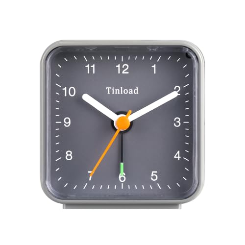 Tinload Klassischer analoger Reisewecker mit Schlummerfunktion und Licht, kompakte Größe, leises Quarzwerk, Crescendo-Alarm, Grau