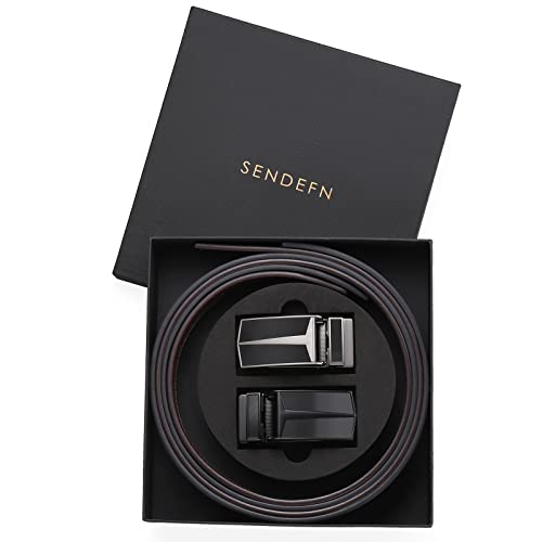 SENDEFN 2 Pack Ratchet Belt Men, Men Leather Belts in Gift Set Box for Dress Casual, Size Adjustable Trim to Fit