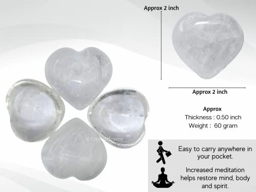 Image of Crystal Heaven Certified Clear Quartz Crystal Heart Palm Pebbles Stones For Anxiety Stress Relief Massage - Aaa Grade Original Healing Gemstone Agate Heart Palm Stone For Yoga Meditation Spiritual