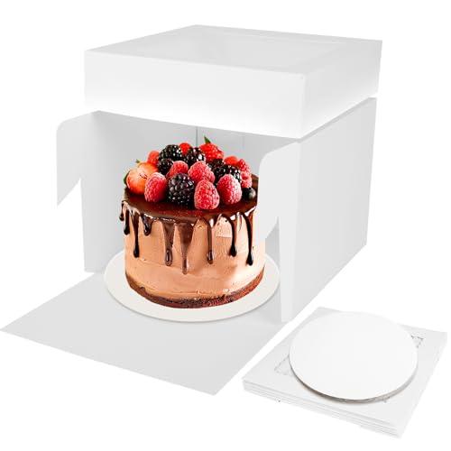 Otauoaea 5 Piezas Cajas para Tartas 25,4 x 25,4 x 20,3 cm   Caja Tarta Altas con Bandeja y Ventana, Cake Box, Caja de Cartón para Pasteles, Recipiente para Tartas   10 x 10 x 8 inch