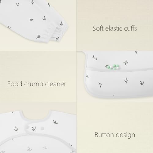 Image of Susurration Baby Long Sleeve Bib Waterproof Sleeved Bib Smock for Baby | 2 Pack Baby Reusable Feeding bibs, 6-36 Months Baby Feeding Essentials - Grey Moon