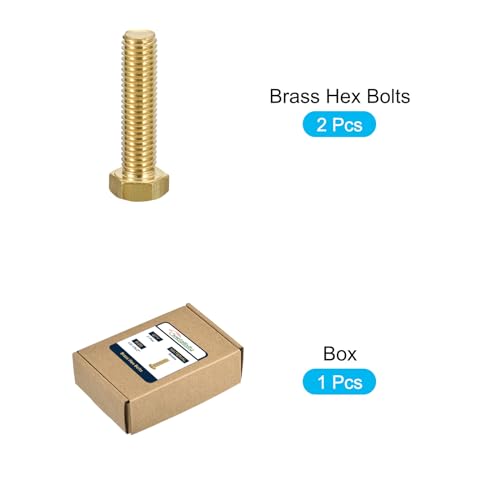 Image of METALLIXITY Hex Head Screw Bolt (1 /2-13x2 inch) 2Pcs, Brass Fully Threaded Solid Brass Hex Bolts Machine Screws - for Machinery Repair