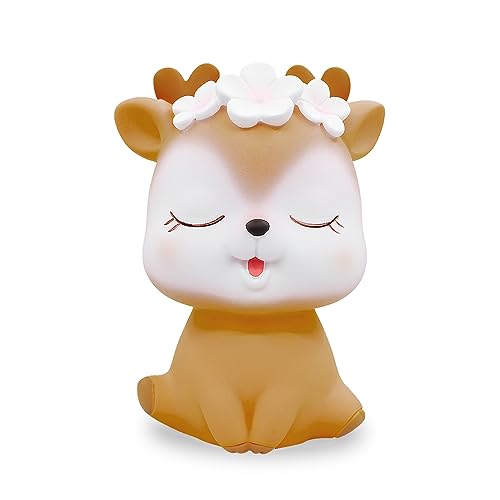 Spldsun Tirelire cochon en plastique cerf, chambre à coucher, salon, décoration de table ou rangement (marron)