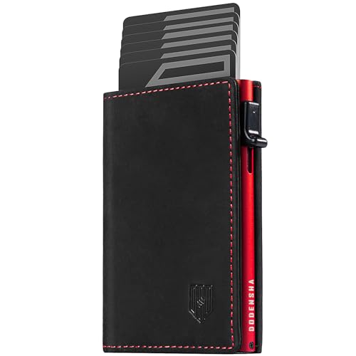 DODENSHA MagSnap Geldbörse Herren I Slim Wallet mit Münzfach I Wallets for Men für 10+ Karten I Magnetischer Verschluss portmonee Herren Slim I RFID Schutz I SchwarzRot