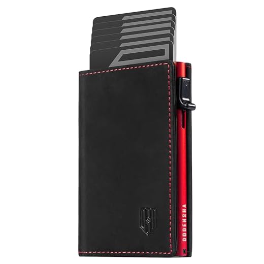 DODENSHA MagSnap Geldbörse Herren I Slim Wallet mit Münzfach I Wallets for Men für 10+ Karten I Magnetischer Verschluss portmonee Herren Slim I RFID Schutz I SchwarzRot