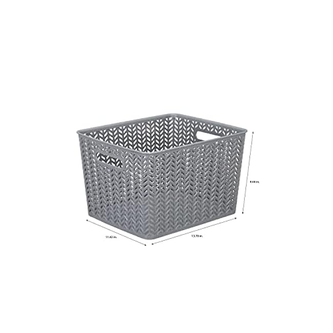 Simplify Large Herringbone Bin | Storage Tote Basket | Organizer | Decorative | Good for Closets| Countertops | Desks | Dressers | Accessories | Cleaning Products | Sports Equipment | Toys | Grey