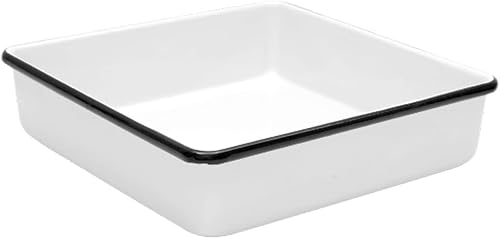 Crow Canyon Home Enamelware Square Brownie Pan, 9 inch, Vintage White/Black