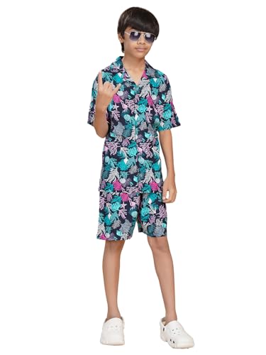 Image of Ninos Dreams Boys Cotton Rayon Halfsleeves Coord Set with Shirt & Shorts /Boys Vacation wear /boys co ord set /Boys Tropical print Shirt & Shorts set /Boys Clothing Set