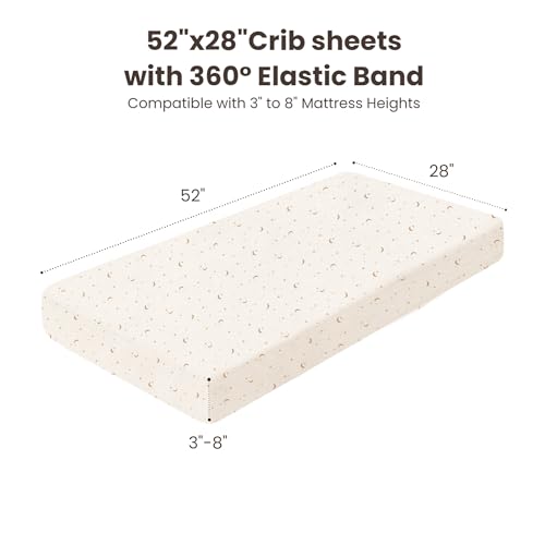 Image of Konssy Muslin Crib Sheets for Boys, Soft Cotton Neutral Baby Sheets for Standard Crib Mattress 2 Pack, 52 inchx28 inch (Coffee Check,Moon)