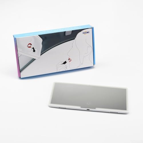 Yhenlovtt Espejo de maquillaje LED para coche, con pantalla táctil, brillo de iluminación de 3 modos, HD, regulable, para todos los vehículos (blanco)