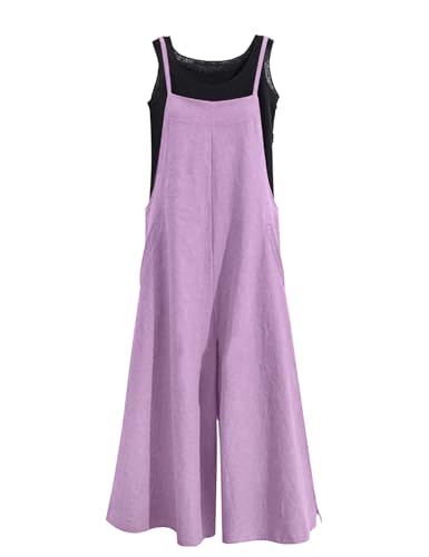 Image of YESNO Women Casual Loose Long Bib Pants Wide Leg Jumpsuits Baggy Cotton Rompers Overalls with Pockets PZZTYP2