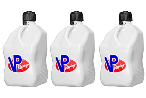 VP Racing Motorsport 5.5 Gallon Square Even-Density Plastic Utility Jug White (3 Pack). Features a Close-Trimmed Cap and Neck for Tighter Seal