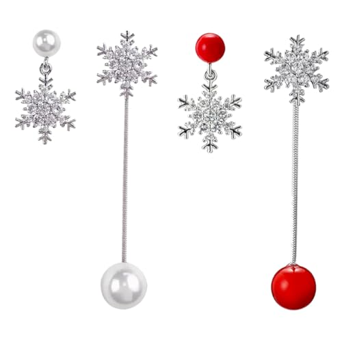 Boucles d'oreilles pendantes argent 925 perles blanches asymétriques élégantes Noël