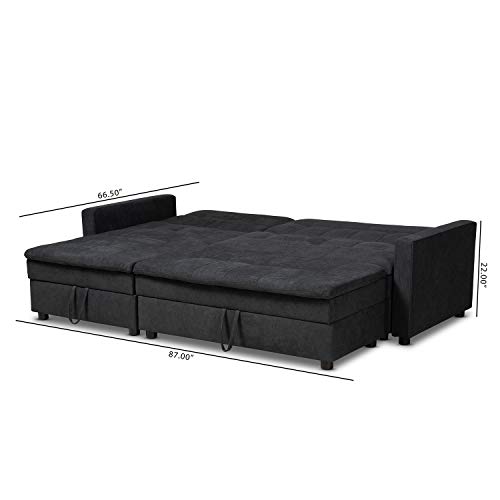 Baxton Studio Noa Modern And Contemporary Dark Grey Fabric Upholstered Left Facing Storage Sectional Sleeper Sofa With Ottoman #TOP7