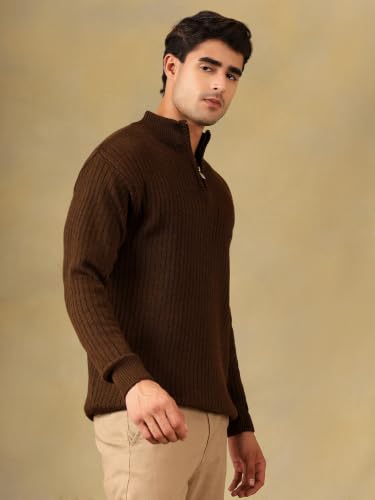 Image of Kvetoo Men High Neck Zipper Full Sleeve Woolen Winter Sweater